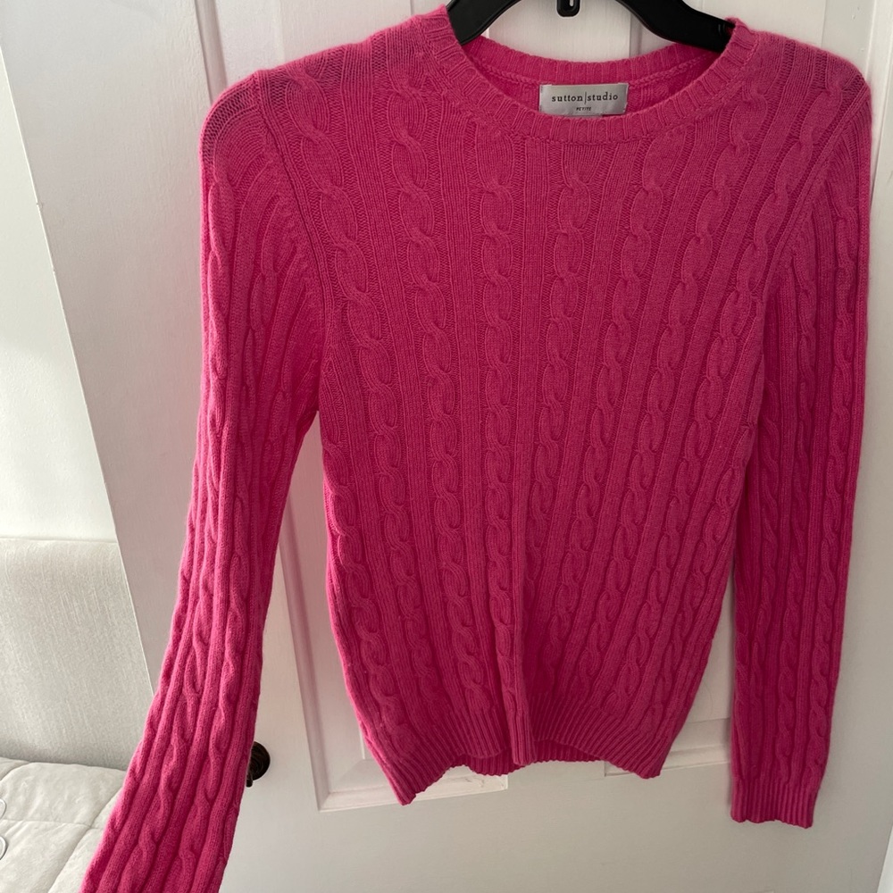 Sutton Studio 100% Cashmere Hot Pink Cable Knit Sweater | Size: SP
